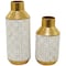 Gold Metal Handmade Embossed Quatrefoil Vase with Gold Detailing Set of 2 16", 12"